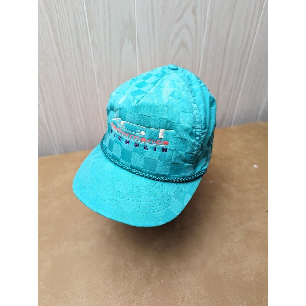 Vintage Michelin XGT Performance Swingster Rope Hat Cap Teal Pink Snap Back 90s